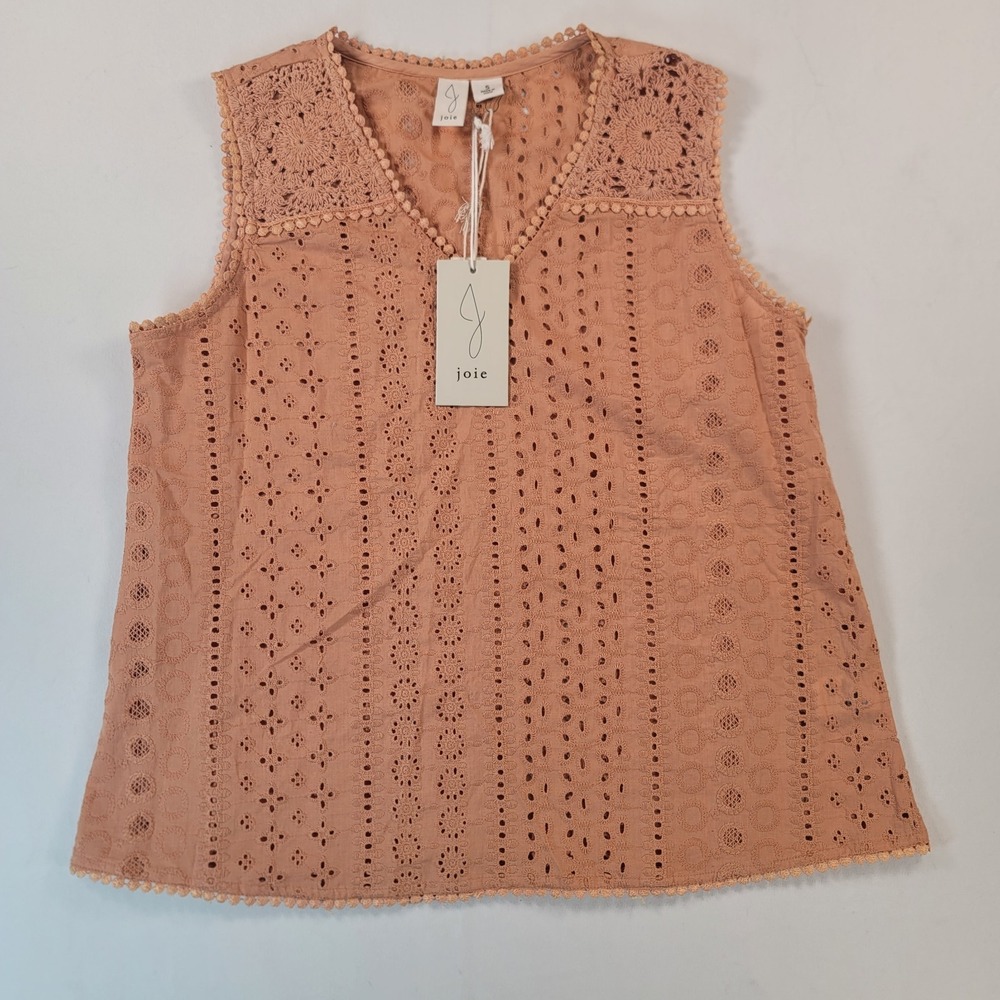 Joie Womens S NWT Peach Eyelet Crochet Cotton Top Boho Sleeveless Blouse